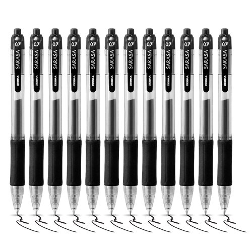 Zebra Sarasa Retractable Gel Rollerball Pen 0.7mm Tip 0.5mm Line Black (Pack 12) - 46810