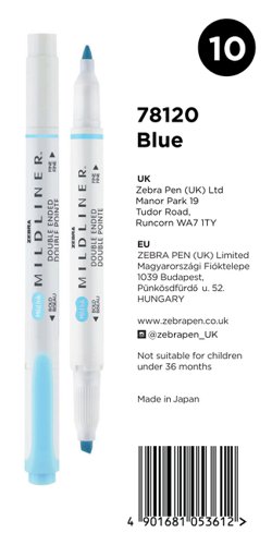 Zebra Mildliner Double Ended Highlighter Blue PK10