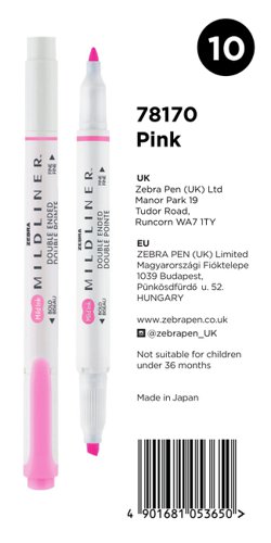 Zebra Mildliner Double Ended Highlighter Pink PK10