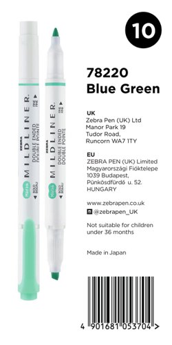 Zebra Mildliner Double Ended Highlighter BlueGreen PK10